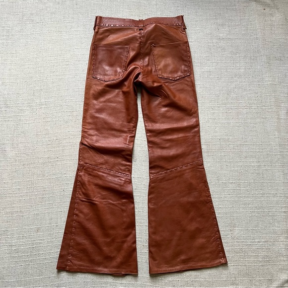 Vintage 1970s Whipstitched Buckskin Leather Flare Pants - Picture 6 of 16